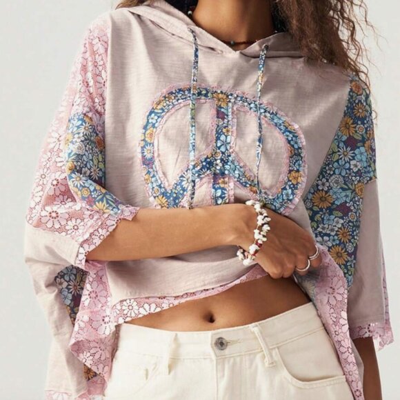 POL Tops - POL Floral Peace Sign Blouse - Pink and Blue